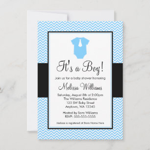 Little Man Chevron Blue Black Baby shower Kaart