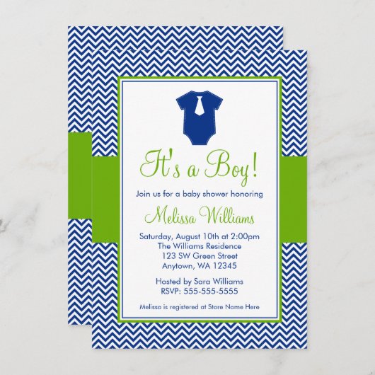 Little Man Chevron Blue Green Baby shower Kaart (Voorkant / Achterkant)