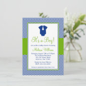 Little Man Chevron Blue Green Baby shower Kaart (Staand voorkant)