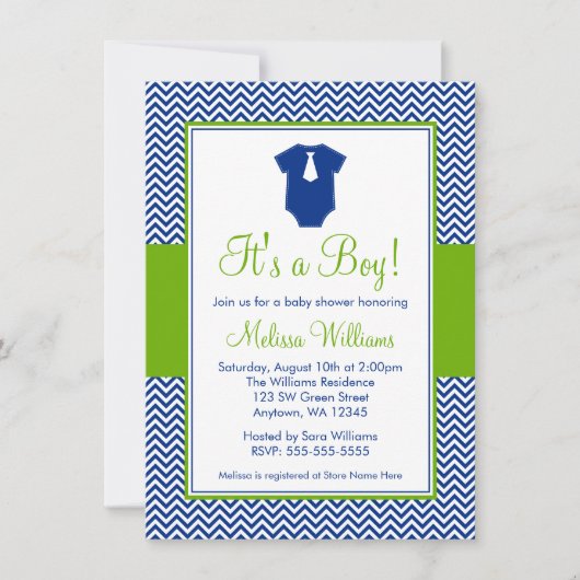 Little Man Chevron Blue Green Baby shower Kaart (Voorkant)