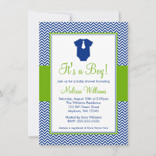 Little Man Chevron Blue Green Baby shower Kaart