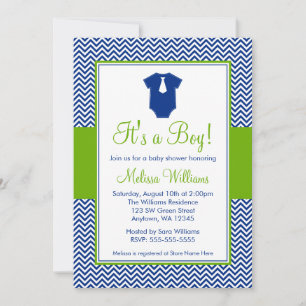 Little Man Chevron Blue Green Baby shower Kaart