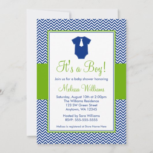 Little Man Chevron Blue Green Baby shower Kaart (Voorkant)