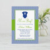 Little Man Chevron Blue Green Baby shower Kaart (Staand voorkant)