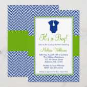 Little Man Chevron Blue Green Baby shower Kaart (Voorkant / Achterkant)