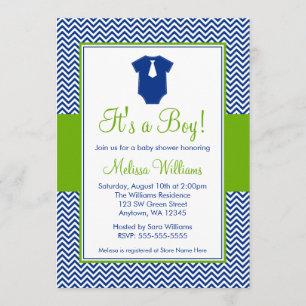 Little Man Chevron Blue Green Baby shower Kaart