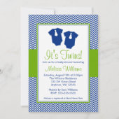 Little Man Chevron Blue Green Twins Baby shower Kaart (Voorkant)