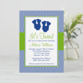 Little Man Chevron Blue Green Twins Baby shower Kaart (Staand voorkant)