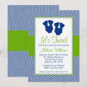 Little Man Chevron Blue Green Twins Baby shower Kaart (Voorkant / Achterkant)