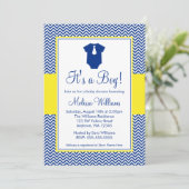 Little Man Chevron Navy Blue Yellow Baby shower Kaart (Staand voorkant)
