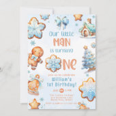 Little Man Christmas Blue Cookie 1st Birthday Kaart (Voorkant)