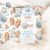 Little Man Christmas Blue Cookie 1st Birthday Kaart