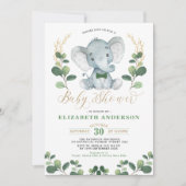 Little Man Elephant Greenery Gold Boy Baby shower Kaart (Voorkant)