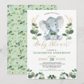 Little Man Elephant Greenery Gold Boy Baby shower Kaart (Voorkant / Achterkant)