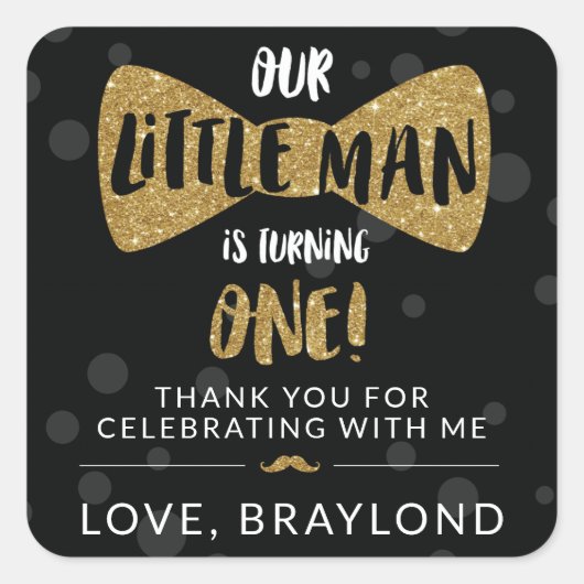 Little Man First Birthday Black en Gold Stickers (Voorkant)