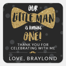 Little Man First Birthday Black en Gold Stickers