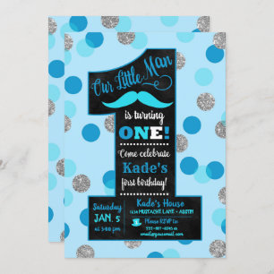 Little Man First Birthday Invitation Chalkboard Kaart