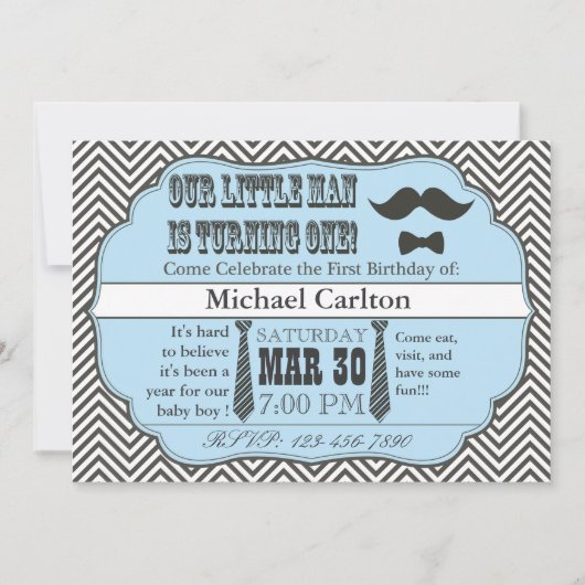 Little Man First Birthday Invitation Kaart (Voorkant)