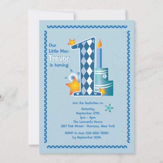 Little Man First Birthday Invitation Kaart (Voorkant)