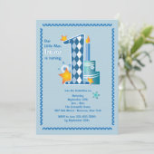 Little Man First Birthday Invitation Kaart (Staand voorkant)