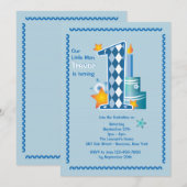 Little Man First Birthday Invitation Kaart (Voorkant / Achterkant)