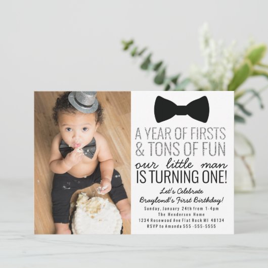 Little Man First Birthday Invitation Kaart (Staand voorkant)