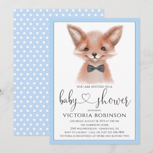 Little Man Fox Boy Woodland Baby shower Kaart (Voorkant / Achterkant)