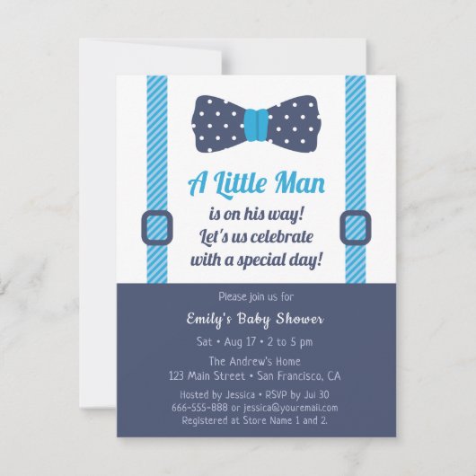 Little Man Gentleman Baby Boy Shower Uitnodigingen (Voorkant)