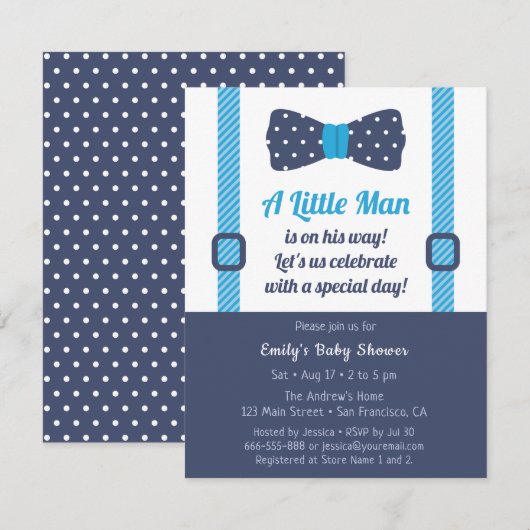 Little Man Gentleman Baby Boy Shower Uitnodigingen (Voorkant / Achterkant)