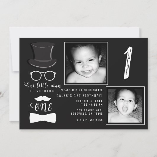 Little Man Hipster Suspenders 1e verjaardag foto Kaart (Voorkant)