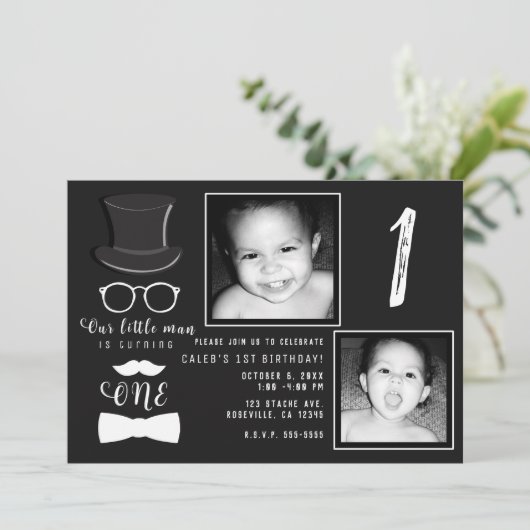 Little Man Hipster Suspenders 1e verjaardag foto Kaart (Staand voorkant)