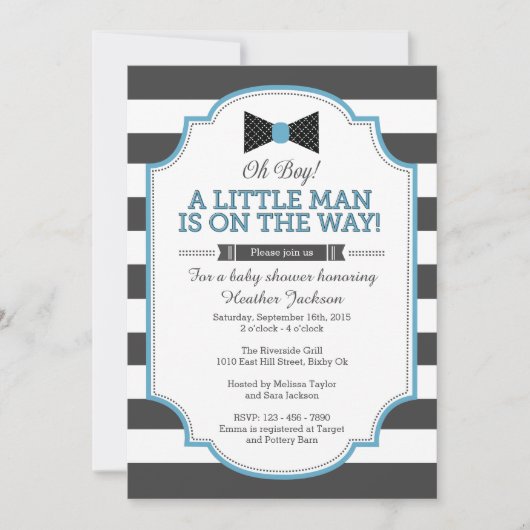 Little Man Invitation, Bow Stropdas Invitation 5x7 Kaart (Voorkant)