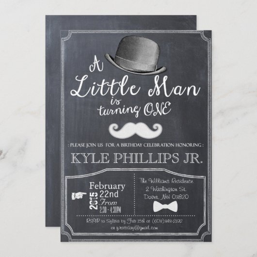 Little Man Lil Man 1e Verjaardagsuitnodiging Kaart (Voorkant / Achterkant)