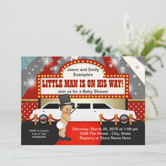 Little Man Limousine Movie Star Baby shower Kaart (Staand voorkant)