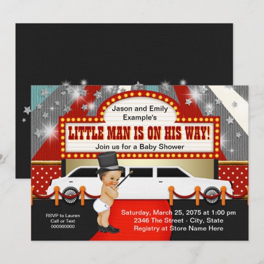 Little Man Limousine Movie Star Baby shower Kaart (Voorkant / Achterkant)