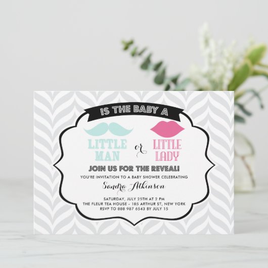 Little Man Little Lady Gender onthullen Baby showe Kaart (Staand voorkant)