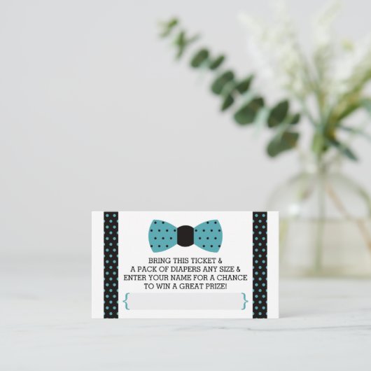 Little Man Luier Raffle Ticket, Blauwgroen, Zwart Informatiekaartje (Staand voorkant)