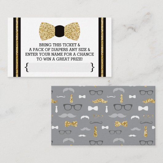 Little Man Luier Raffle Ticket, Goud, Zwart Informatiekaartje (Voorkant / Achterkant)