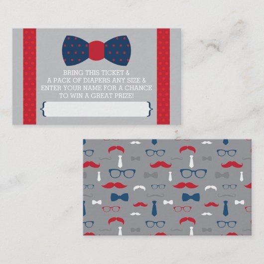 Little Man Luier Raffle Ticket, Navy blauw, rood Informatiekaartje (Voorkant / Achterkant)