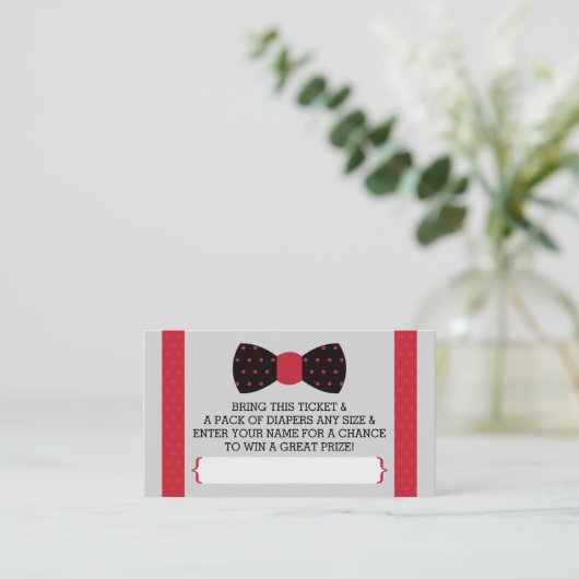 Little Man Luier Raffle Ticket, Zwart, Rood Informatiekaartje (Staand voorkant)