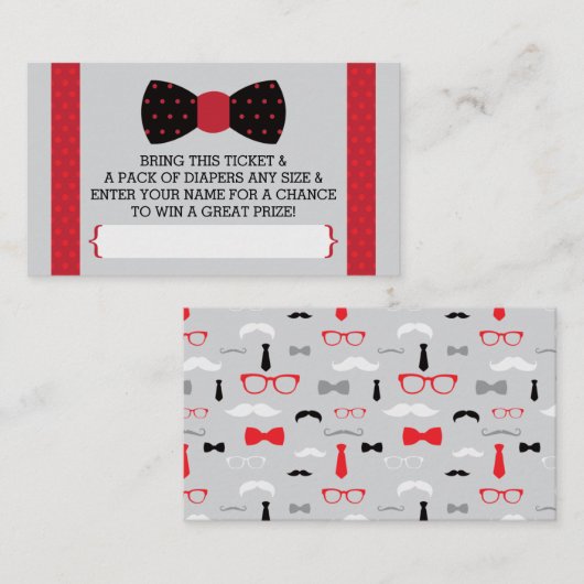 Little Man Luier Raffle Ticket, Zwart, Rood Informatiekaartje (Voorkant / Achterkant)