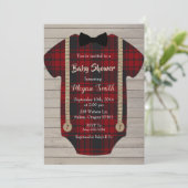 Little Man Lumberjack Boy Baby shower Invitation Kaart (Staand voorkant)