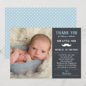 Little Man Mustache 1st Birthday Boy Chalkboard Bedankkaart (Voorkant / Achterkant)