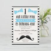 Little Man Mustache 1st Birthday Invitation Kaart (Staand voorkant)