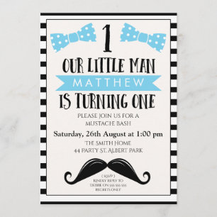 Little Man Mustache 1st Birthday Invitation Kaart