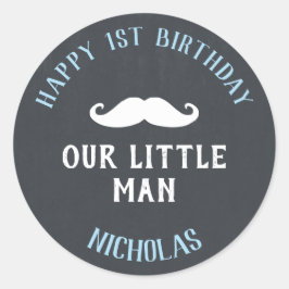 Little Man Mustache 1st Birthday Party Favor Ronde Sticker
