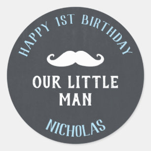 Little Man Mustache 1st Birthday Party Favor Ronde Sticker
