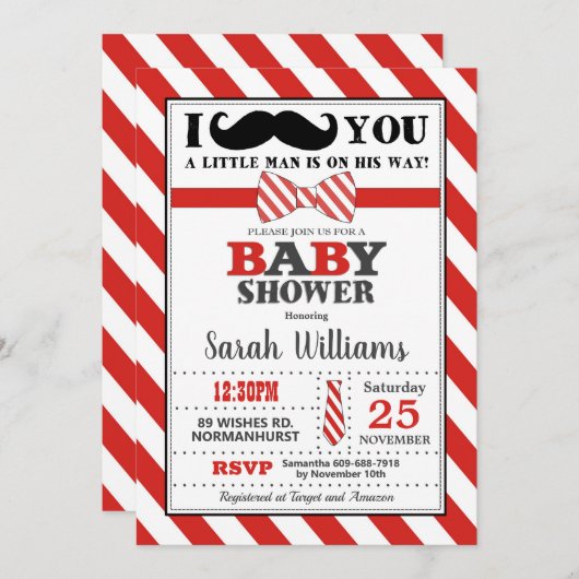 Little Man Mustache Baby shower Baby Boy Kaart (Voorkant / Achterkant)