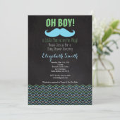 Little Man Mustache Baby shower Invitation Chalkb Kaart (Staand voorkant)