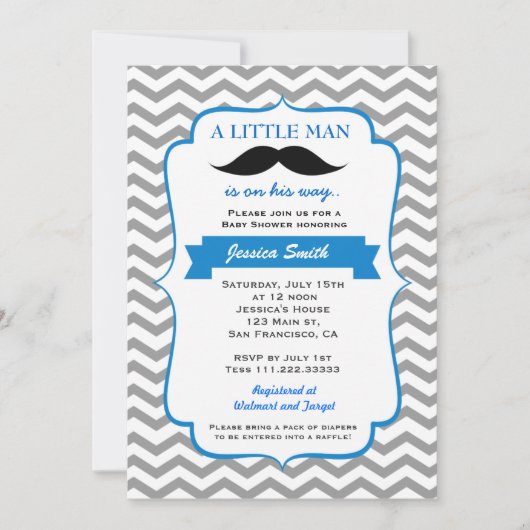 Little Man Mustache Baby shower Invitation Kaart (Voorkant)